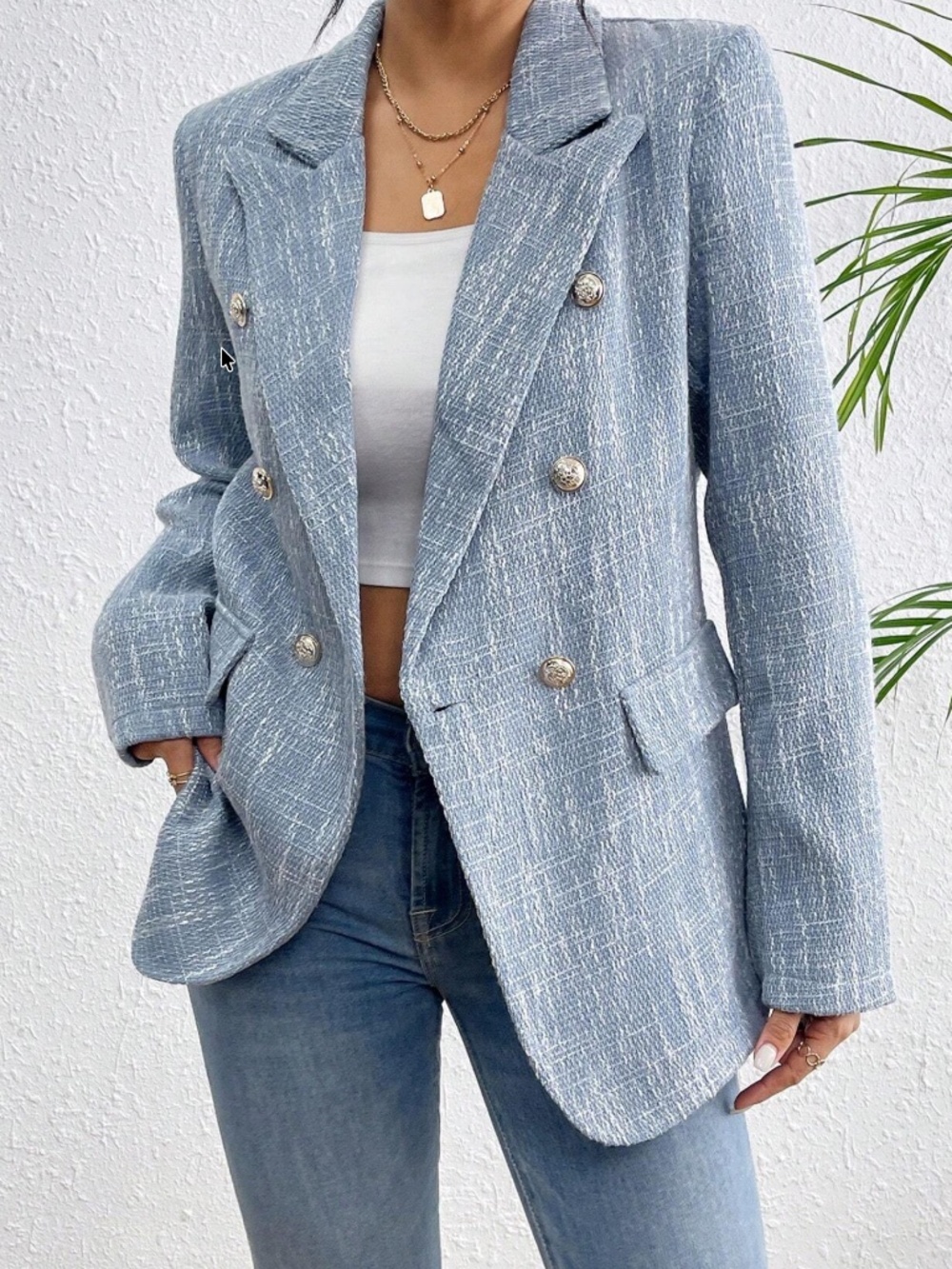 Classic Tweed Double Button Blazer Jacket - Picture 4 of 10